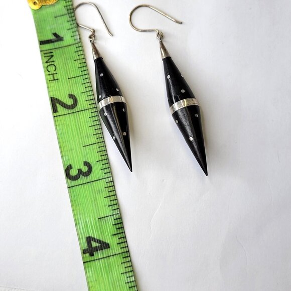 Black Cone Shaped Dangle Earrings - Picture 6 of 9